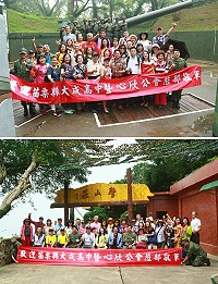 上圖:敬軍團員與操演官兵開心合影。下圖:敬軍團一行人於璧山莊合影留念。(圖/文:鄭凱仁)