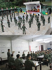上圖:官兵展現整齊劃一的隊形。下圖:驗收結束後針對常犯錯誤實施討論。(圖/文:陳雋仁)