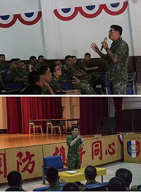 (上圖)北高守備大隊黃處長向56梯弟兄說明生活注意事項。(下圖)余主任對56梯弟兄實施心輔宣教。(圖/文:陳雋仁)