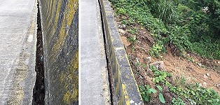 北竿大道碧園外側路段發生大規模坍方,路基懸空將近30公尺長。(圖/文:陳鵬雄)