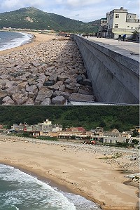 颱風季即將到來,北竿后澳及坂里兩座海堤主結構已大致完成。(圖/文:陳鵬雄)