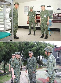 (上圖)政戰主任視導幹訓班寢室整備。(下圖)政戰主任視導94據點,並提醒接訓幹部注意事項。(圖/文:鄭凱仁)