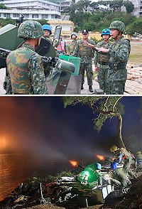 上圖:楊指揮官提醒操演時的注意事宜。(圖/文:鄭凱仁)。下圖:萬平操演射擊,震撼人心。(圖/文:林偉哲)