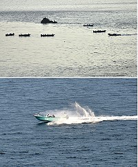 海象平穩,數艘大陸高速快艇入侵東引海域從事海釣活動。(圖/文:陳其敏)