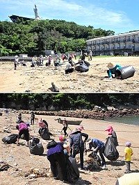 環境資源局2日特別配合環境教育活動於馬港海灘舉辦淨灘,參加的村民及志工們不畏豔陽,捲起衣袖揮汗淨灘,總算重現海灘美麗面貌。(圖/文:曹重偉)