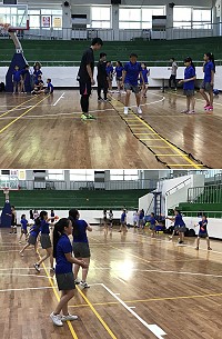 馬尾代表團成員3日在體育館學習樂樂棒球課程,並和在地學子一起分組對抗,氣氛十分歡樂。(圖/文:吳嘉榮)
