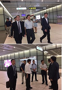 縣長劉增應、議長張永江4日實地勘查桃機捷運站體位置,由桃園大眾捷運公司董事長劉坤億(左)、合和集團總裁李勁宏(右)陪同,並對初步預定桃捷A12機場第一航廈出入站口專售地點很滿意。(圖:馬祖酒廠實業公司)