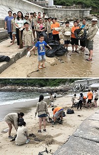 荒野桃園親子一團進行暑期馬祖壯遊,並結合淨灘活動,5日聯合鄉親一同清理津沙沙灘,維護海岸環境。(圖/文:吳嘉榮)