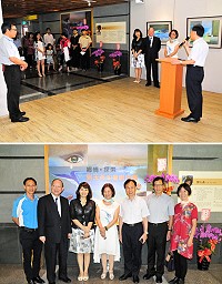 旅台鄉親劉玉燕「鄉情.探索」油畫創作展8日下午在民俗文物館特展室溫馨登場,吸引包括縣長劉增應、文化處長吳曉雲及多位藝文界人士前往捧場。(圖/文:曹重偉)