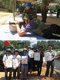 上圖:學生進行實彈射擊。下圖:教官與學生於射擊後開心合影。(圖/文:吳誌益)