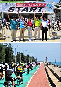 　2017馬祖之壁－自行車挑戰9日在南竿率先開跑，活動代言人張景嵐現身，讓不少騎士粉絲們士氣大振；計時路段是從珠山電廠至雲台山6公里，絕大多數騎士都在半小時內完成，之後就是邊騎邊遊放鬆行程，選手們順道飽覽南竿風光。（圖／文：曹重偉）