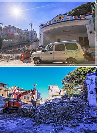 陪著東莒人走過軍管戒嚴時期的國軍九四九福利站,11日下午動工拆除走進歷史。(圖/文:宋幸儒)