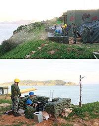 (上圖)官兵操作各式武器射擊。(下圖)官兵操作50機槍射擊。(圖/文:林緯哲)