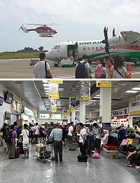 颱風「尼莎」靠近,立榮航空加開班機疏運,今日交通全部中斷,相關單位估計約80多人滯留馬祖。(圖:吳嘉榮、連江縣交通旅遊局)