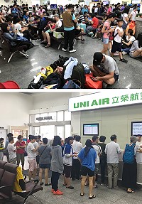 颱風及外圍環流影響,數百位旅客滯留馬祖,昨日空中班機疏運後仍有約300人滯留。(圖:吳嘉榮、民眾提供)
