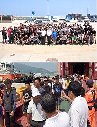 東引指揮部常備兵役軍事訓練57梯次6日圓滿結訓,特安排役男與親友一起搭乘臺馬輪來到南竿,帶動地方商機。下午1時再前往基隆,雖然在南竿停留時間不長,但對役男及親友來說都是難得回憶。(圖/文:曹重偉)