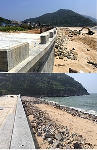 　北竿&#22338;里以及后澳兩座海堤基礎結構完成，7月接連2個颱風通過初步考驗。（圖／文：陳鵬雄）