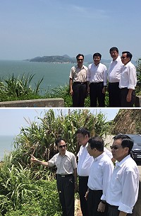 交通部政務次長王國材9日邀同縣長劉增應、立委陳雪生、議長張永江前往規劃登陸點預定地牛角嶺環保路上勘察。(圖:馮紹夫)