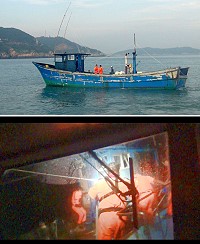 休漁期尚未結束,已有大陸漁船按捺不住越界作業,馬祖海巡隊強勢取締這艘木殼漁船,並押解至南竿隊部留置調查。(圖:馬祖海巡隊)