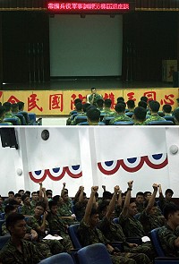 (上圖)副指揮官主持離營座談。(下圖)役男於座談會踴躍發言。(圖/文:陳雋仁)