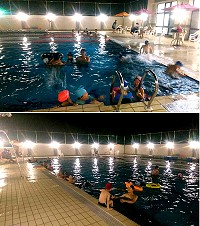 　北竿室外游泳池全新開放，入夜之後反而吸引更多戲水泳客。（圖／文：陳鵬雄）