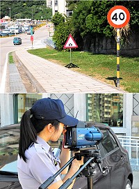 全面取締違規超速,縣警局21日起大執法,針對公告南、北竿共12處路段進行測速及告發。由於檢測點前方會設立測速取締標誌,不少駕駛人看見之後就會配合減速,確實達到使民眾減速的目標。(圖/文:曹重偉)