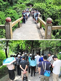 　馬祖戰地遺產引路人培訓走讀梅石特約青春，由專業人士帶領學員重訪昔日軍中樂園，大家一起走過鵲橋，走進那段特殊時空背景所形塑的特約青春。（圖／文：曹重偉）