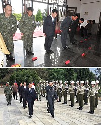 連江縣106年度秋祭國軍陣、公亡將士祭典1日上午9時在南竿珠螺軍人紀念園區舉行,由縣長劉增應、指揮官楊海明、議長張永江共同擔任主祭,一起向為國捐軀的國軍將士英魂們致上最崇高的敬意,儀式簡單隆重。(圖/文:曹重偉)