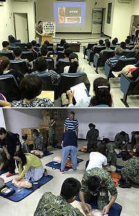 心肺復甦術加自動體外電擊去顫器(CPR+AED)急救教育訓練課程8日舉行,增進民眾心肺復甦術、異物哽塞和使用AED技能。(圖/文:吳嘉榮)