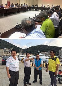 因應「泰利」來襲,劉增應12日主持災害應變中心防颱工作會議;府會首長了解福澳港船隻避風動態;村落邊坡坍方修護前防護作業及加強截排水溝清理。(圖:馬祖日報、縣災害應變中心)