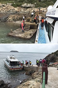 高登島對外唯一的鐵尖港設施簡陋,客輪靠泊需要配合潮水和高超的技術才行。(圖:吳嘉榮)