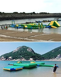 全台第一座海上組合式戲水平台在塘岐馬鼻灣組裝,北竿新增戲水設施。(圖/文:陳鵬雄)