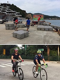 2017馬祖第1屆越野鐵人3項大賽執行賽事的展通虹公司22日下午完成賽道、海域準備工作暨一對遠自高雄姐妹提前到馬祖試騎。(圖:馬祖日報)
