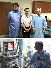 台大醫院內科部主治醫師李宜家教授(右)今年到馬祖為106年篩檢異常追蹤者複檢,縣長劉增應25日前往探班,左為麻醉科醫師辛紹祺。(圖:吳嘉榮)