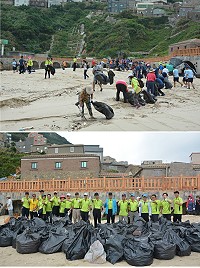 台電公司舉辦大型淨灘活動,上百軍民共同熱情參與。(圖:台電營運處)