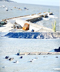 　東北季風期間橋仔漁港突堤發揮預期功效，泊區靜穩度大幅改善。（圖／文：陳鵬雄）