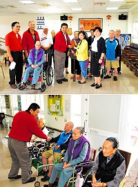 　響應重陽敬老，馬祖境天后宮為回饋鄉親，特由主委費新民以「光明燈」及「太歲燈」收入，前往大同之家問候老人家並發放賀節禮金，藉此為點燈者「做功德」。（圖／文：曹重偉）