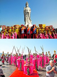 　媽祖在馬祖昇天祭祭祀大典盛大登場，由副縣長王忠銘擔任主祭，大典流程仿古禮進行，結束後特別合影留念；會場中由中正國中女學生演出「四佾舞」，曼妙舞姿亦是場中焦點。（圖／文：曹重偉）