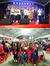 桃園「媽祖昇天祭」馬祖文化美食節盛會28日熱鬧一整天,桃園市長鄭文燦、連江縣副縣長王忠銘在場向鄉親及遊客致意;晚間千人食福宴,場面盛大熱鬧。(圖:桃園市馬祖同鄉會)