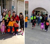 　敬恆附幼慶祝萬聖節，變裝遊街討糖去。（圖／文：宋幸儒）