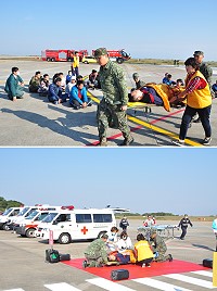 民航局南竿航空站年度空難災害防救演練動員上百人,過程逼真,模擬飛安事故發生,在短時間內作出應變降低傷害。(圖/文:馮紹夫)