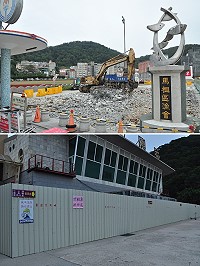 福澳加油站前方開始進行路面修復工程,提醒民眾駕駛車輛往人定勝天停車場方向行駛,避免交通阻塞。(圖/文:馮紹夫)