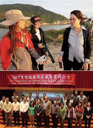 南韓國家生態研究院研究團隊參訪CCT棲地,主要研究者李玧庚(圖右)暨11月10日馬祖2017黑嘴端鳳頭燕鷗保育研討會邀請台灣、中國、美國以及南韓保育經驗交流。(上圖/環境資訊中心、攝影廖靜蕙,下圖/馬祖日報)