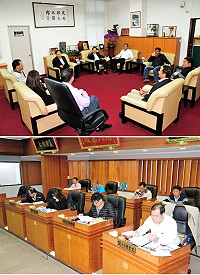 　縣議會第6屆第6次定期大會15日開議，縣長劉增應、副縣長王忠銘專程前往拜會，受到議長張永江、副議長陳書建及議員們的熱情歡迎；雙方就昨天東引發生民眾落海意外進行討論。（圖／文：曹重偉）