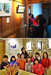 東湧社區工作坊潘雨畫展,東引國小師生到場觀賞,並一同思考「孩子具有驚人潛力」的啟發。(圖/文:陳其敏)