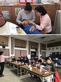 縣府教育處邀請教育部健康促進學校中央輔導委員許愛玲,前往敬恆國中小進行潔牙教學。(圖/文:宋幸儒)