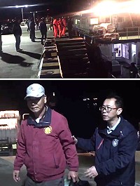 　「鴻順一號」29日晚間11時30分左右在海巡艇戒護、東海明珠拖帶下平安順利返抵福澳港，船主感謝相關單位協助。（圖：本報編輯部）