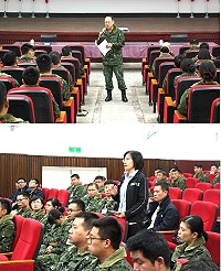上圖:參謀長主持退撫新制座談。下圖:官兵於座談中踴躍發問。(圖/文:謝承翰)