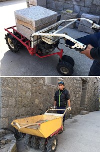 　農地小型搬運車小兵立大功，陡峭狹窄地形搬重物穿梭自如。（圖／文：陳鵬雄）