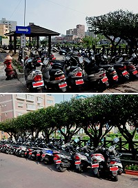 縣府前道路實施禁止停車已久,不過近期又發現有亂停現象,甚至有車主是直接停放在公車候車亭內。警方已針對縣府前方違停機車加強稽查頻率及告發,並呼籲鄉親遵守道路交通管理處罰條例及相關法規之規定。(圖/文:曹重偉)